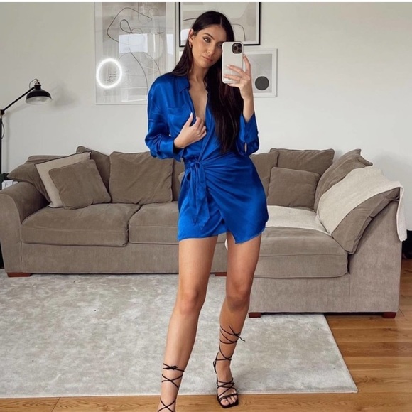 Blue Zara Satin Effect Dress - Picture 3 of 8